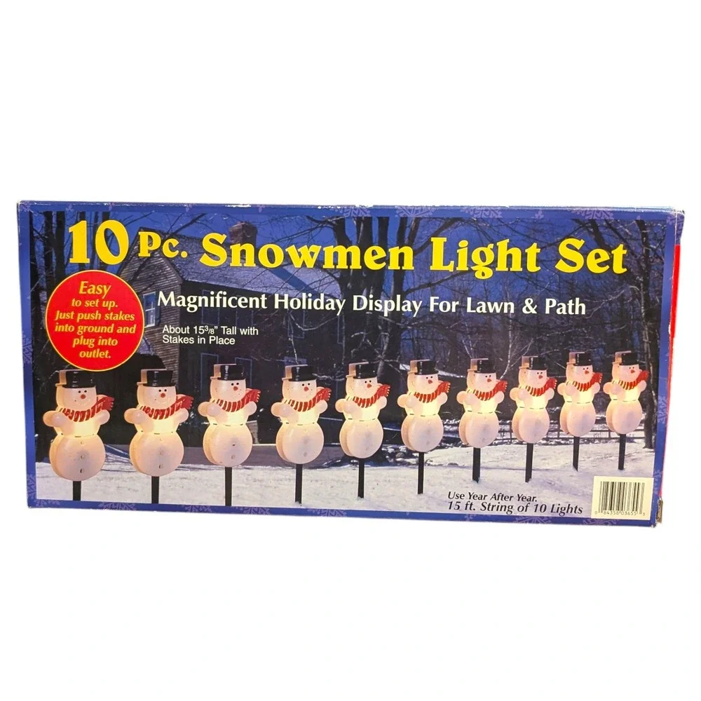 Snowman 10 Piece‎ Holiday Light Set Big Lots VTG New Open Box 15' Long Christmas